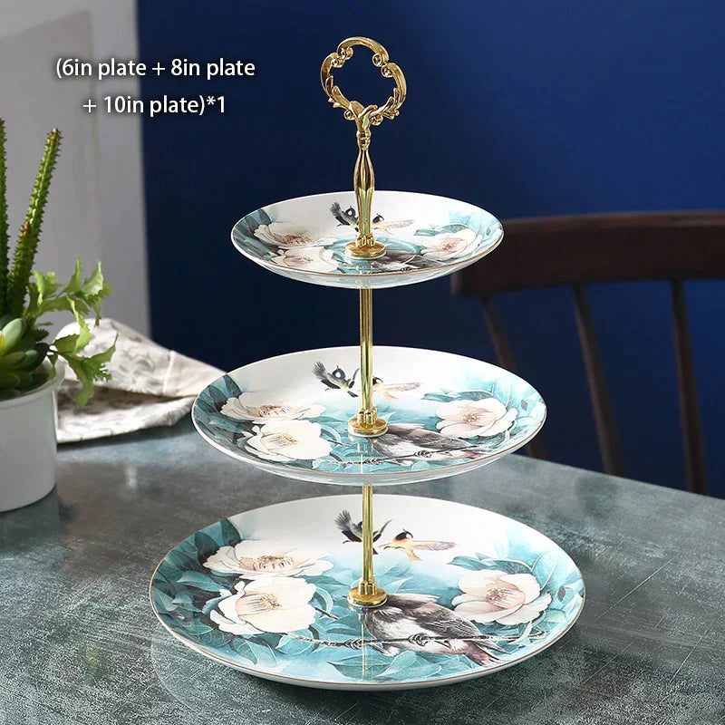 DecorBites™ Bone China Fruit Plates Set Cake Stand Buffet Snack Dishes Elegant Tableware Decor