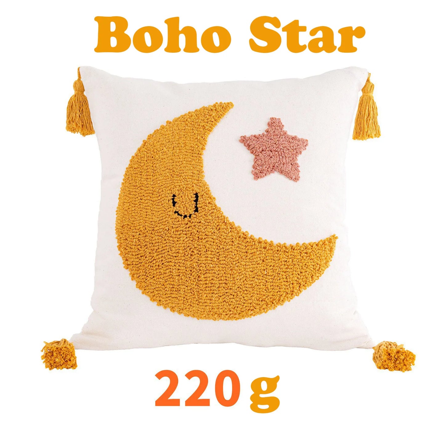 DecorBites™ Boho Yellow Rainbow Star Moon Tassel Cushion Cover 45x45cm