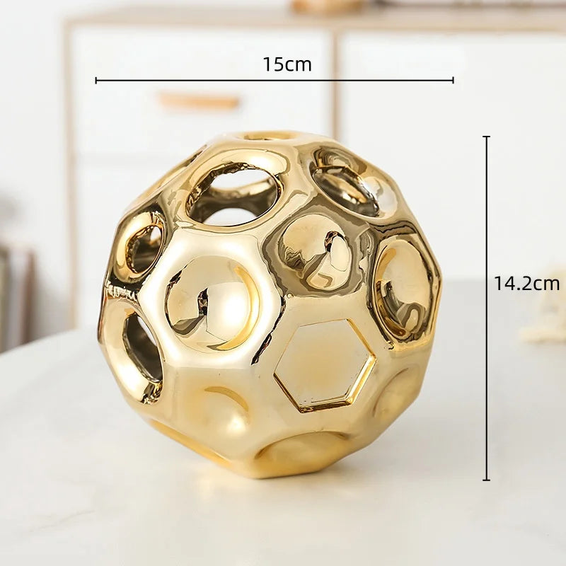 DecorBites™ Geometric Golden Hollow Abstract Sphere Sculpture Decor for Home