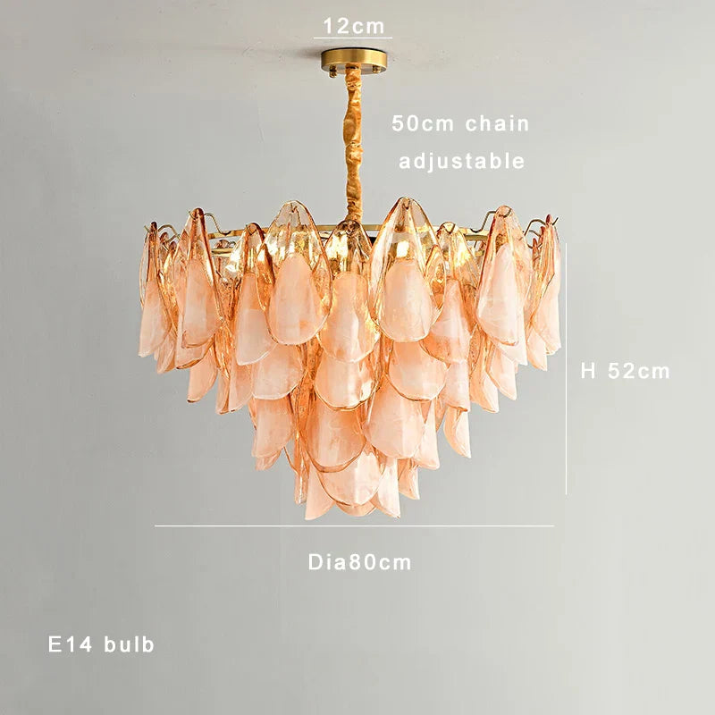 DecorBites™ Amber Glass Chandelier: Dimmable Luxury Light Fixture for Living Room Hall