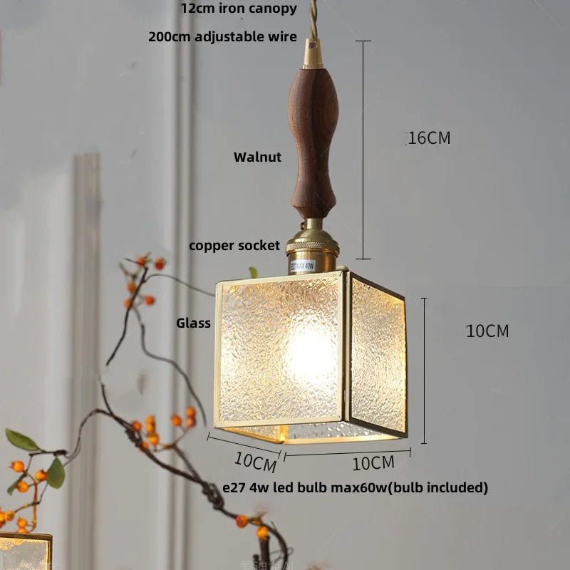 DecorBites™ Cube Glass LED Pendant Light: Modern Copper Hanging Lamp for Bedroom, Restaurant, Hallway