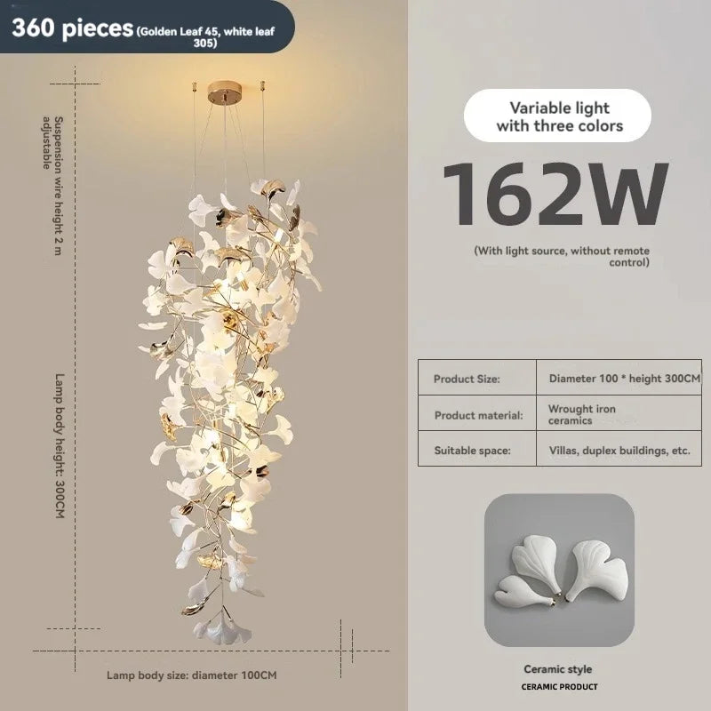 DecorBites™ Ginkgo Leaf Chandelier for Luxury Staircase & Lobby, Designer Duplex Lighting