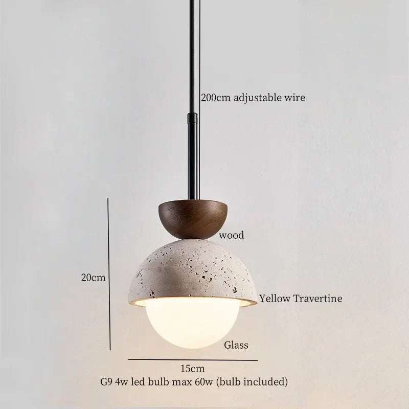 DecorBites™ Creative Stone LED Pendant Light Yellow Travertine Nordic Minimalism Hanging Lamp