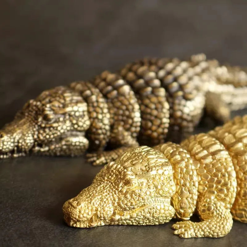 DecorBites™ Brass Crocodile Sculpture: Articular Mobility Home Decor Accessory