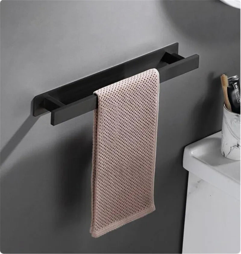 DecorBites™ Black Steel Towel Hanger - Square Bathroom Towel Rack