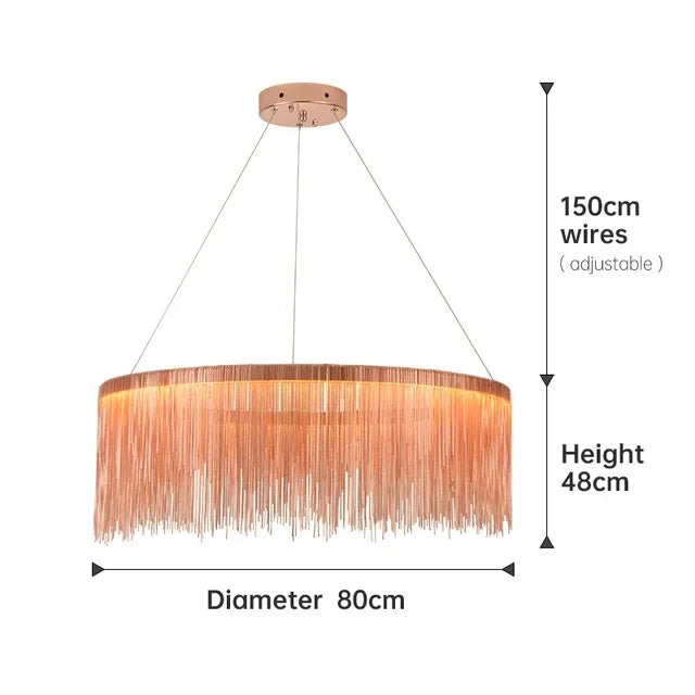 DecorBites™ LED Aluminum Tassel Chandelier: Modern Waterfall Pendant Light for Living Room, Hotel, Hall
