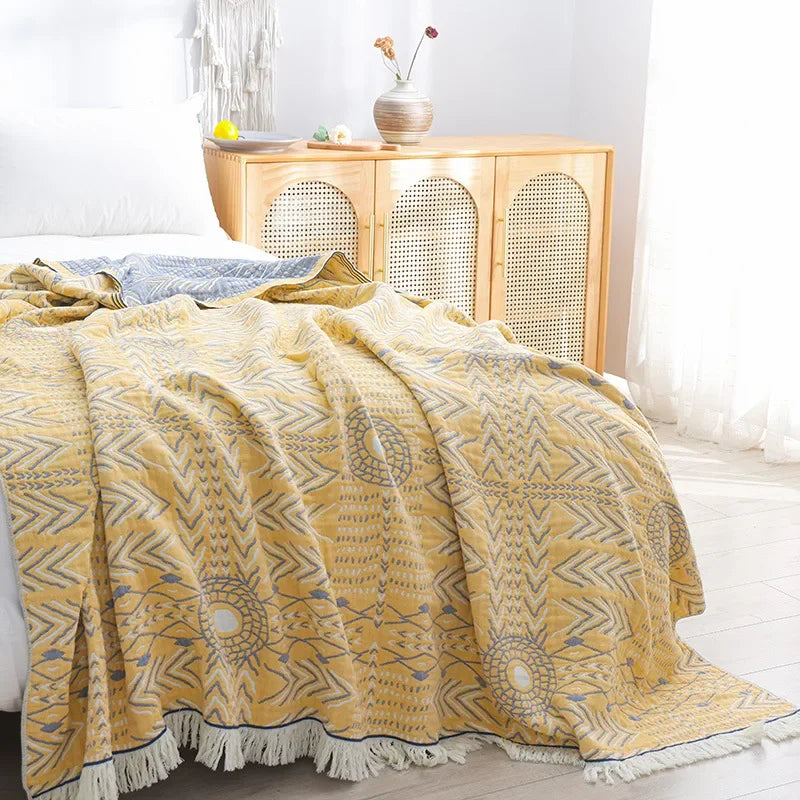 DecorBites™ Japanese Cotton Gauze Boho Throw Blanket - Summer Cool Quilt for Beds and Sofas