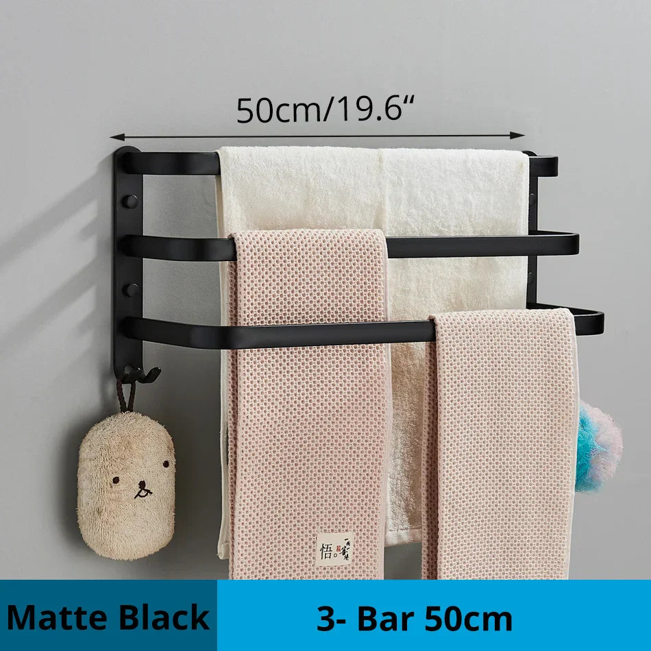 DecorBites™ Aluminum Bathroom Towel Rack with Hook, Wall Mounted Multiple Layer Cloth Hanger