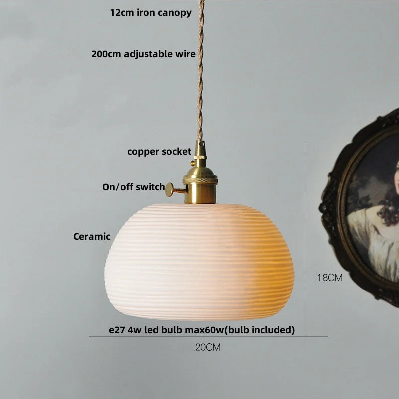 DecorBites™ Ceramic LED Pendant Light Fixture with Adjustable Wire, Brass Knob Switch