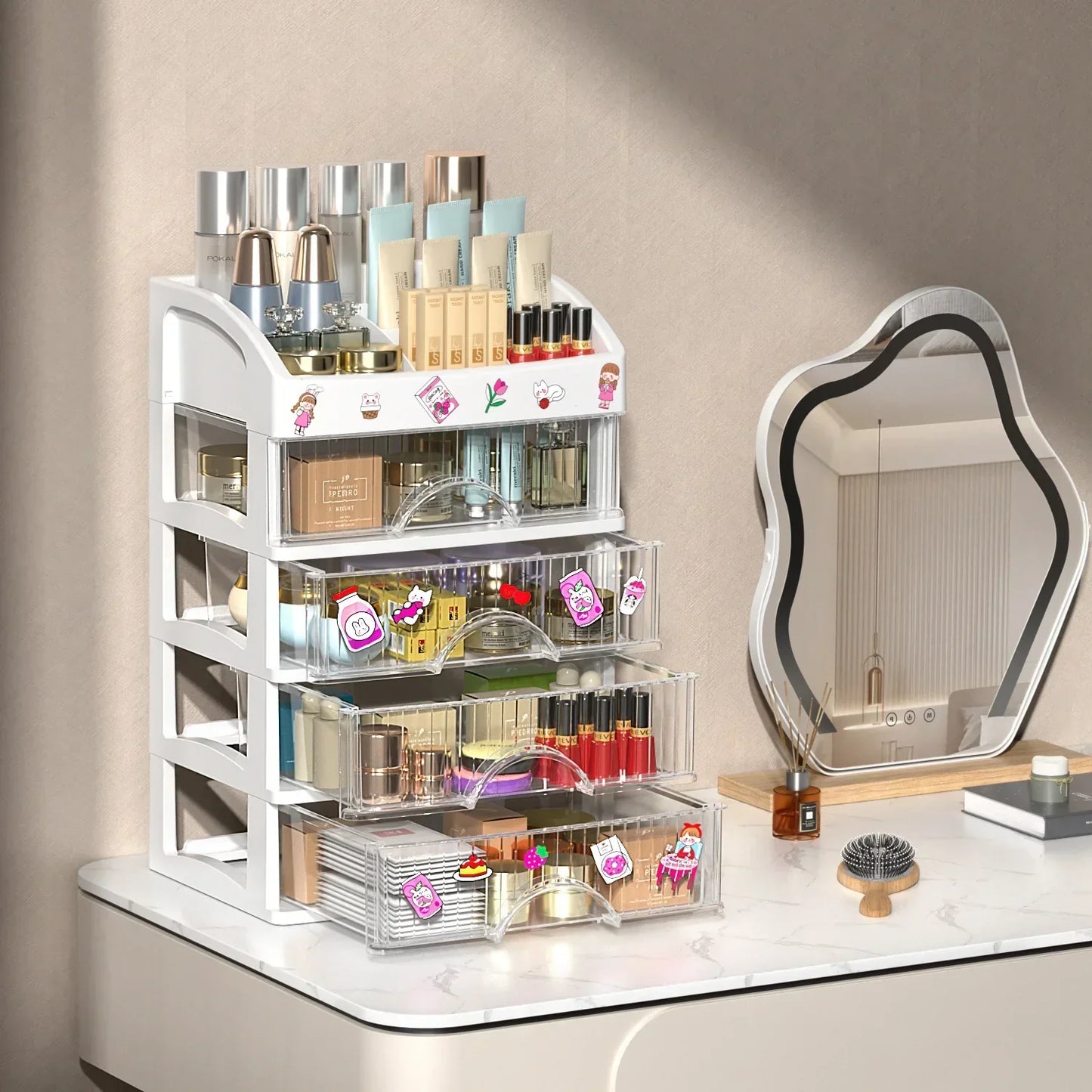 DecorBites™ 4 Tier Makeup Drawer Organizer for Jewelry & Cosmetic Storage