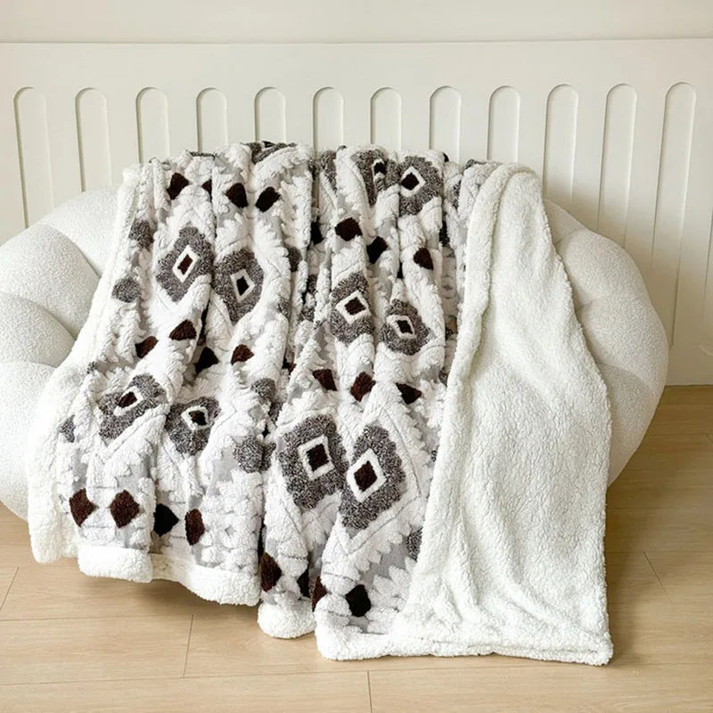 DecorBites™ Geometric Jacquard Taff Velvet Blanket Lamb Wool Warm Nap Bed Sheets