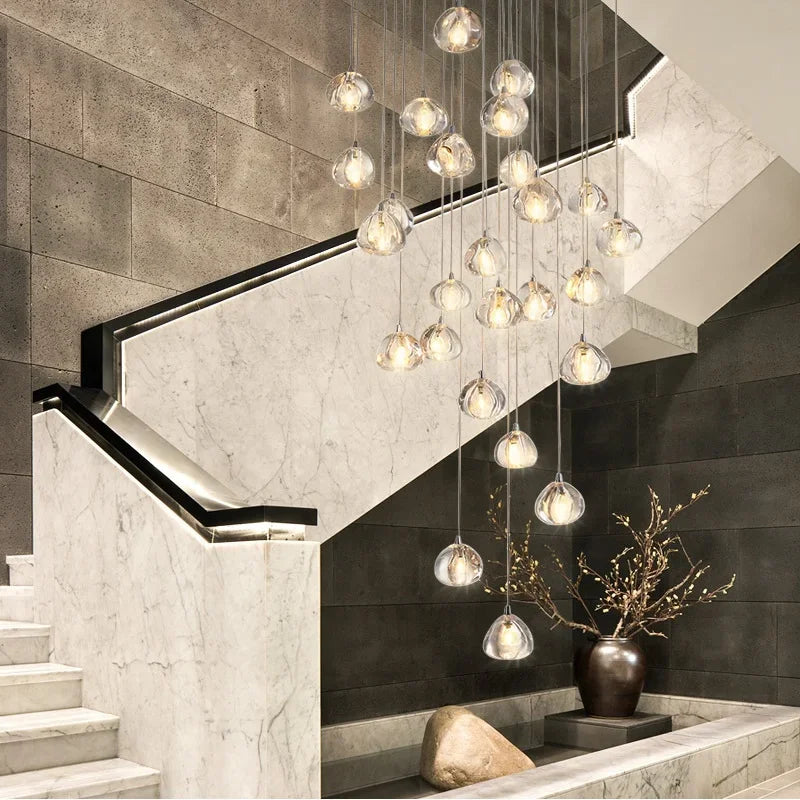 DecorBites™ Crystal Ball Chandelier: Modern LED Stair Chandelier for Living Room, Kitchen, and Loft