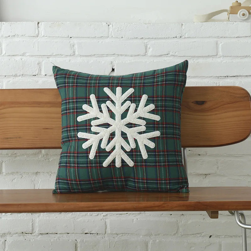 DecorBites™ Christmas Letter Embroidery Plaid Cushion Cover Set