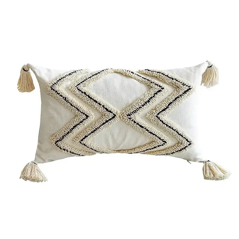 DecorBites™ Geometric Tufted Tassel Cushion Cover Cotton Canvas Fall Pillow Cover