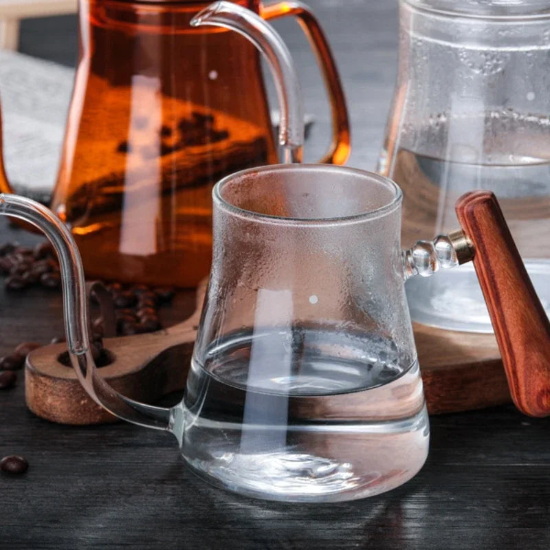 DecorBites™ Glass Goose Beak Kettle | Stainless Steel | Wooden Handle