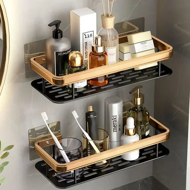 DecorBites™ Aluminum Corner Bathroom Shelf with Towel Holder