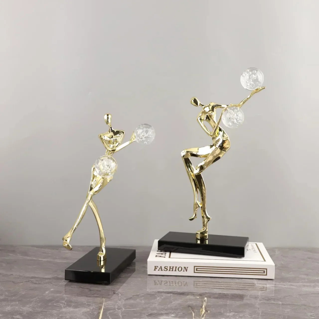 DecorBites™ Golden Man Dancing Crystal Ball Acrobatic Sculpture Figure for Home Decor