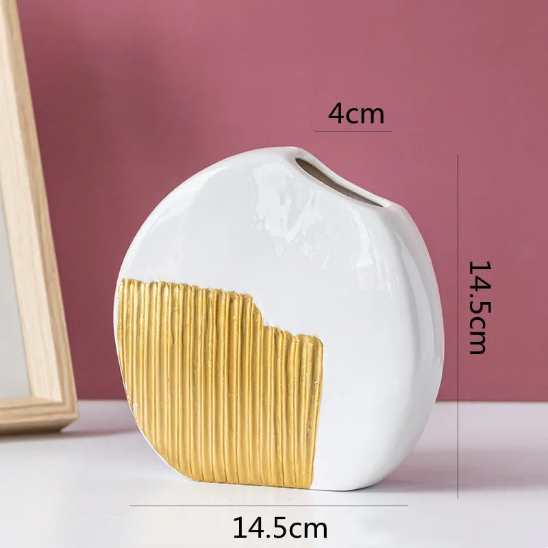 DecorBites™ Geometric Gold Striped Ceramic Vase for Flowers & Hydroponics