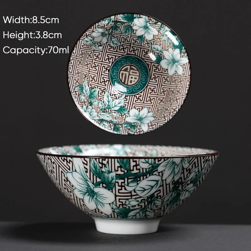 DecorBites™ Blue & White Ceramic Kung Fu Tea Cup - Japanese Style Porcelain Sake Cups