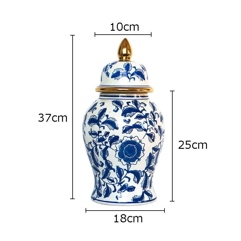 DecorBites™ Blue & White Porcelain Ginger Jar: Retro Tea Caddy Vase Desk Decoration
