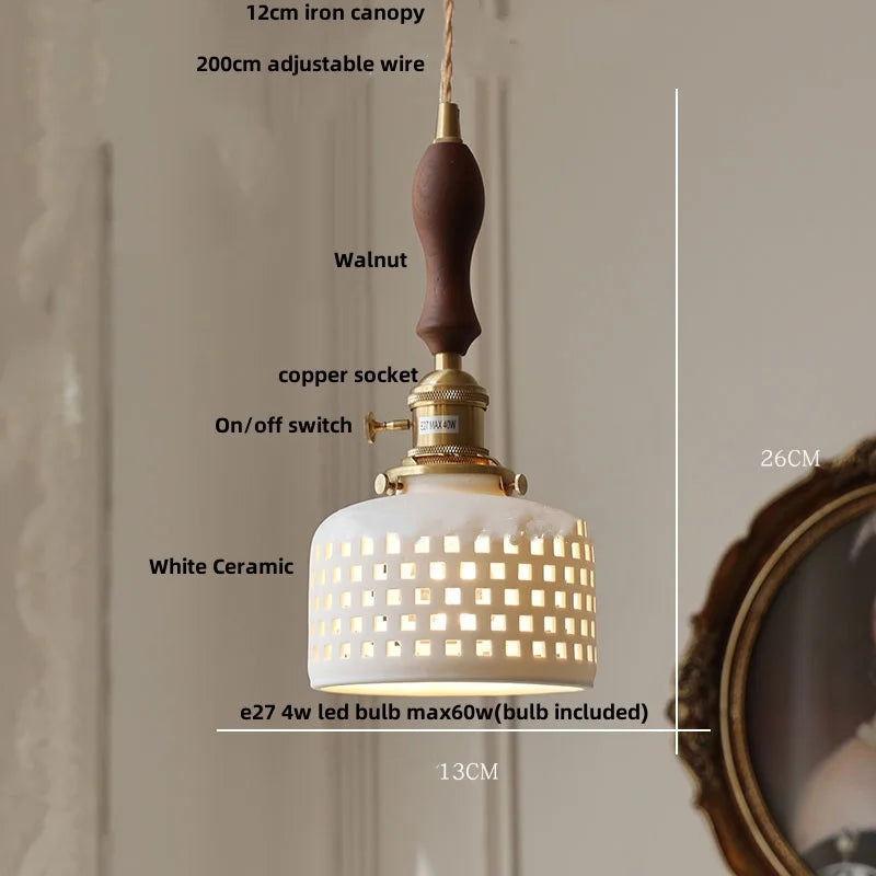 DecorBites™ Clear Glass LED Pendant Light Fixture Wood Hanging Lamp