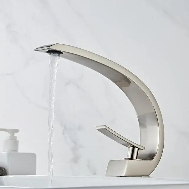 DecorBites™ Black/Gold Basin Faucet Modern Bathroom Mixer Tap, Single Handle Waterfall Hot Cold