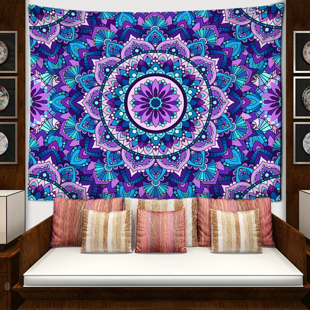 DecorBites™ Blue Purple Mandala Tapestry Wall Hanging - Bohemian Abstract Aesthetics