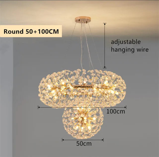 DecorBites™ Gold Crystal Chandelier: Luxury LED Hanging Lamp for Living and Dining Room