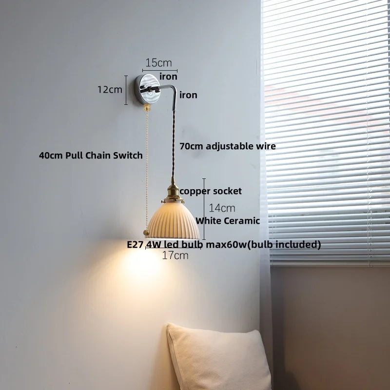 DecorBites™ Ceramic LED Wall Sconce Pull Chain Switch, Modern Nordic Bathroom Mirror Light