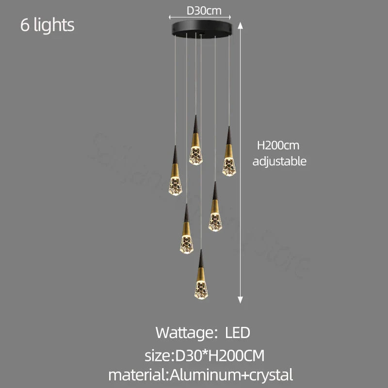 DecorBites™ Crystal Chandelier for Stairwell and Living Room Dimming Lighting