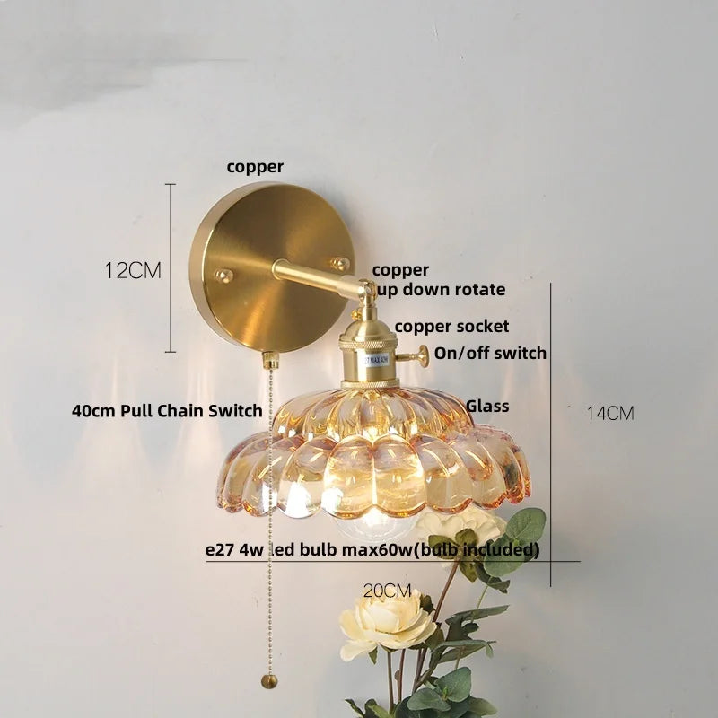 DecorBites™ LED Glass Wall Lights Pull Chain Switch | Nordic Modern Design Bedside Lamp