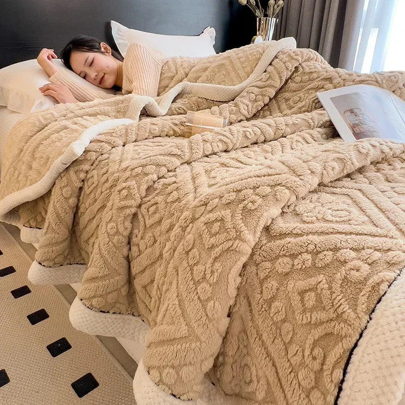 DecorBites™ Carved Velvet Warmth Blanket - Soft Fluffy Sofa Bed Cover