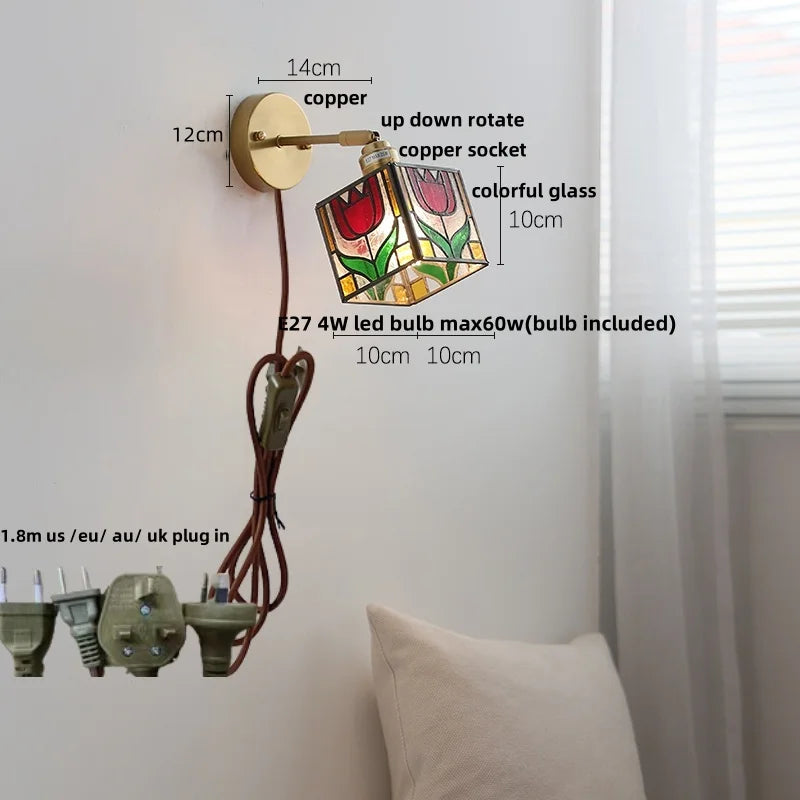 DecorBites™ Copper Butterfly Glass Wall Light Fixture Up Down Rotate LED Bedside Lamp