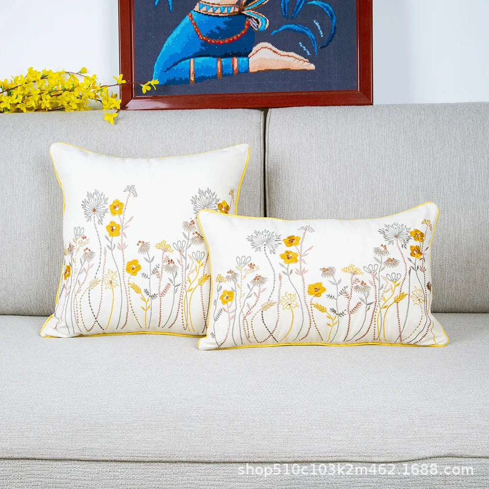 DecorBites™ Botanical Floral Embroidered Cushion Cover - Country Style Decorative Pillowcase