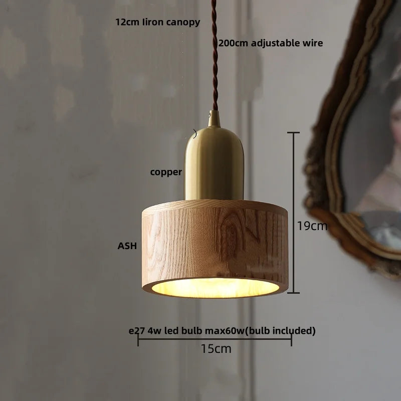 DecorBites™ Ash Wood LED Pendant Lamp Adjustable Hanging Lights Luminaire