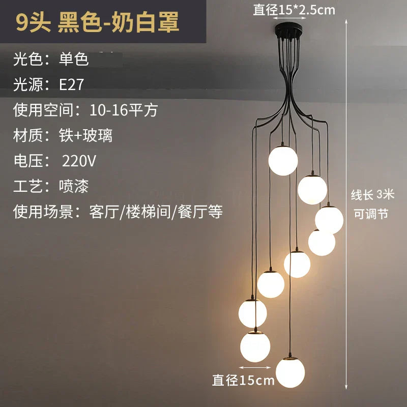 DecorBites™ LED Glass Ball Chandelier Ceiling Light for Living Room Dining Loft Decor