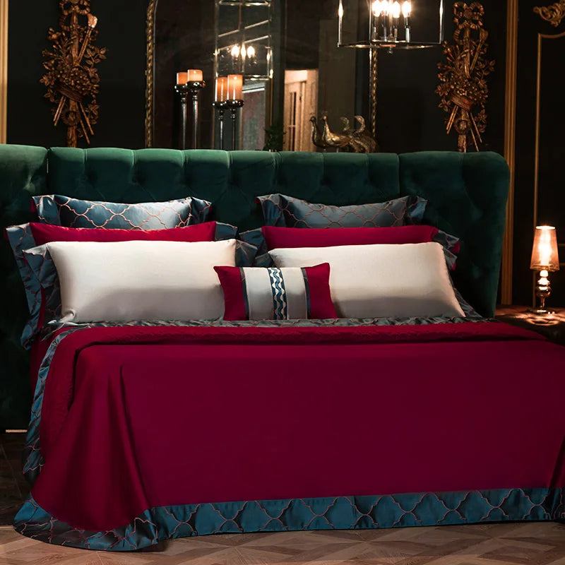 DecorBites™ 200S Egyptian Cotton Embroidery Bedding Set: Queen King Linens, Duvet Cover, Sheets