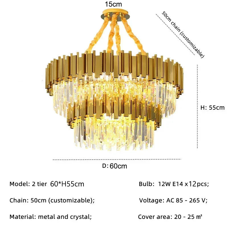 DecorBites™ Golden Luxury Chandelier: Elegant Crystal Ceiling Light for Hotel Living Room