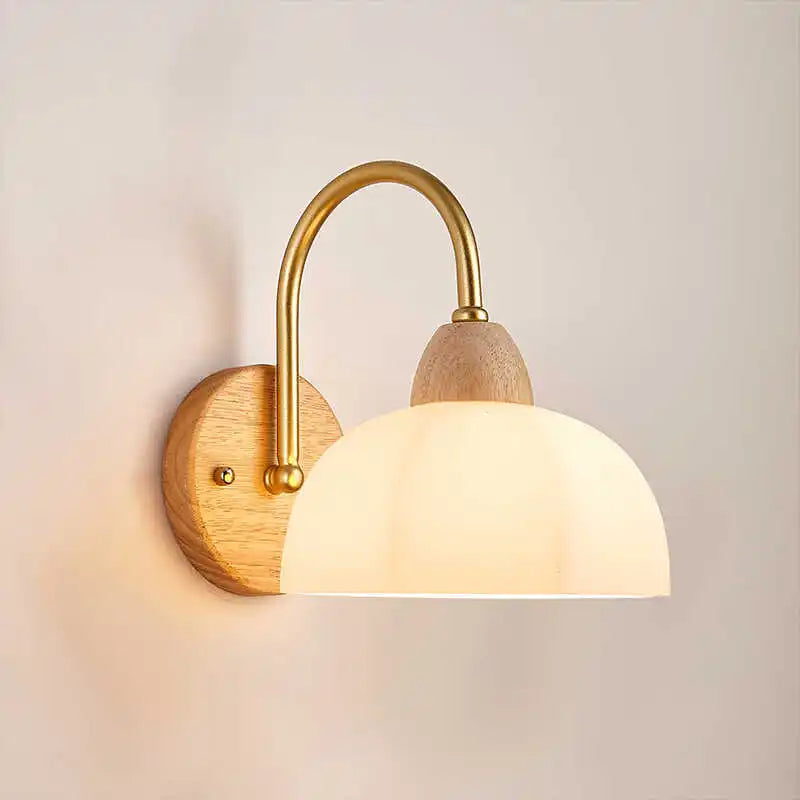 DecorBites™ LED Glass Iron Wood Wall Light Fixture Modern Nordic Bedside Lamp