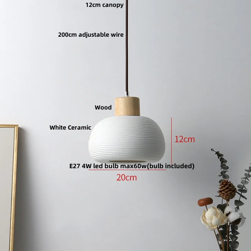 DecorBites™ Ceramic LED Pendant Light Fixture - Nordic Modern Wood White Hanging Lamp