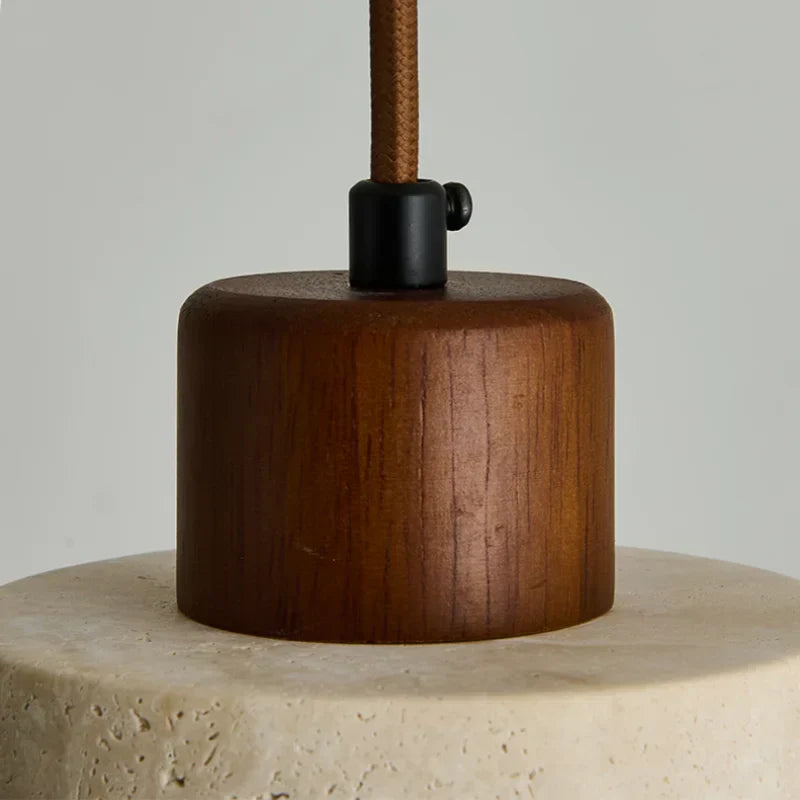 DecorBites™ LED Pendant Light: Modern Nordic Wood Canopy Yellow Travertine Luminaire