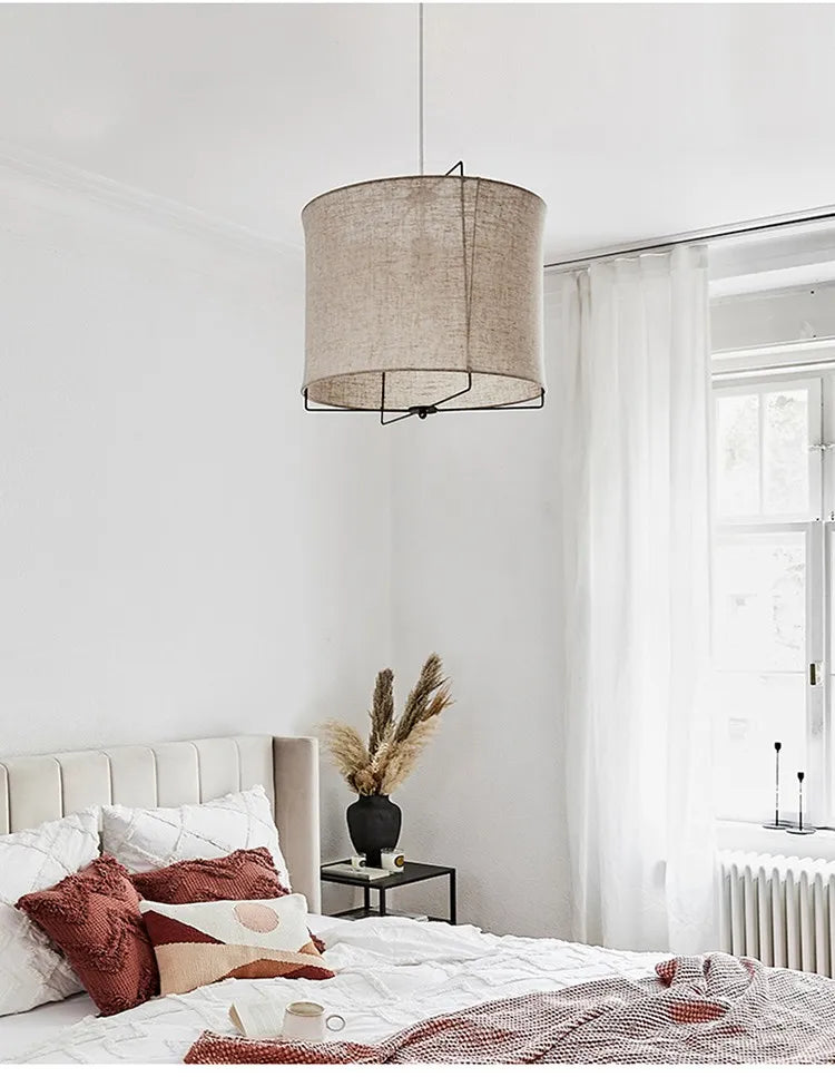 DecorBites™ Linen Fabric Chandelier: Japanese Retro Handmade Art Lamps for Restaurant, Bedroom, Bar Counter