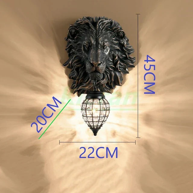 DecorBites™ Lion Head Resin Wall Lamp: European Style Living Room Light for Home Décor