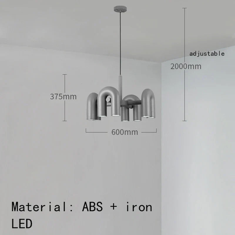 DecorBites™ Art Deco Metal Chandelier in Black, Orange, and Gray - Adjustable Cord - Dining Room, Foyer, Bedroom Lighting