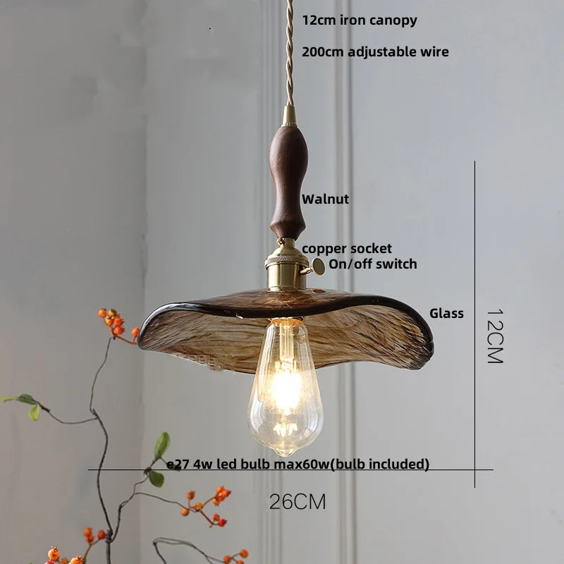 DecorBites™ Amber Glass Pendant Light with Adjustable Wire for Dining Room and Kitchen