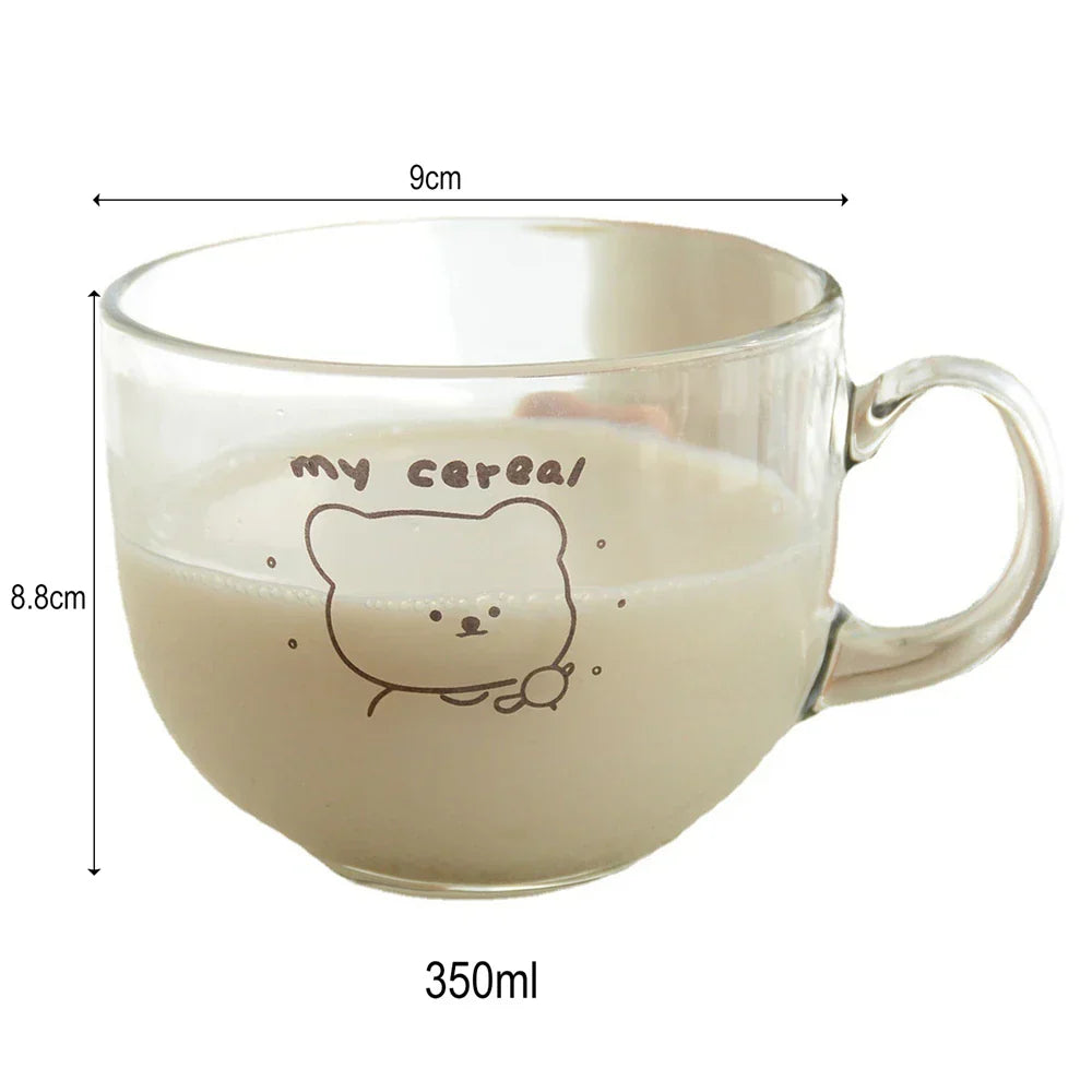 DecorBites™ Bear Print Glass Coffee Mug with Handle for Home & Office