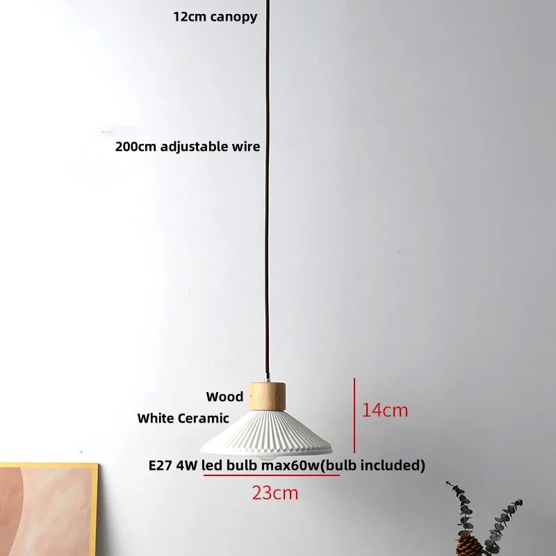 DecorBites™ Ceramic LED Pendant Light Fixture - Nordic Modern Wood White Hanging Lamp