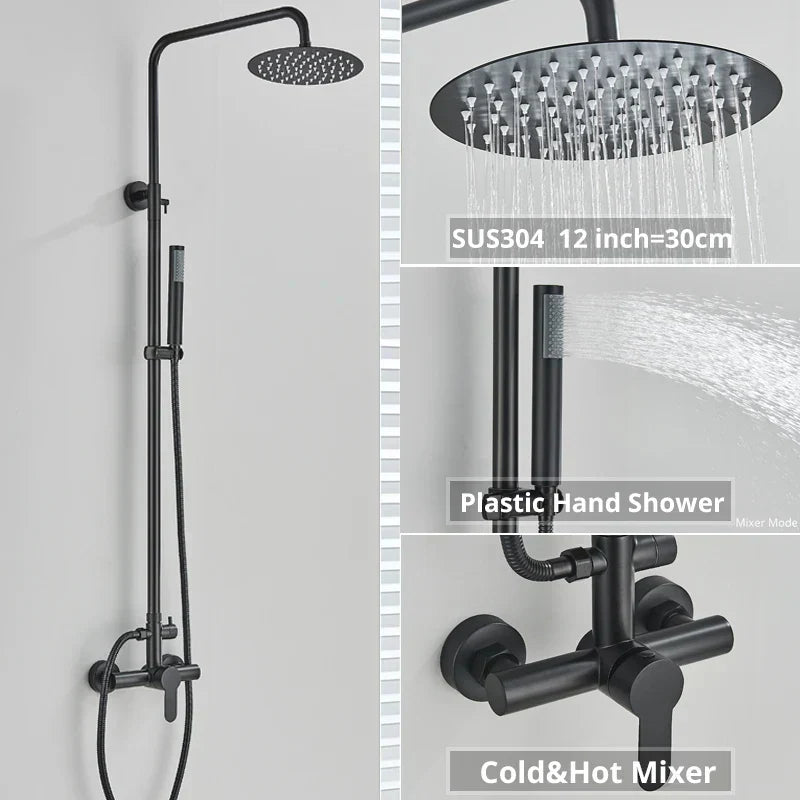 DecorBites™ Black Shower Faucet Set with Rainfall Shower Head and Wall Mounted Mixer Tap