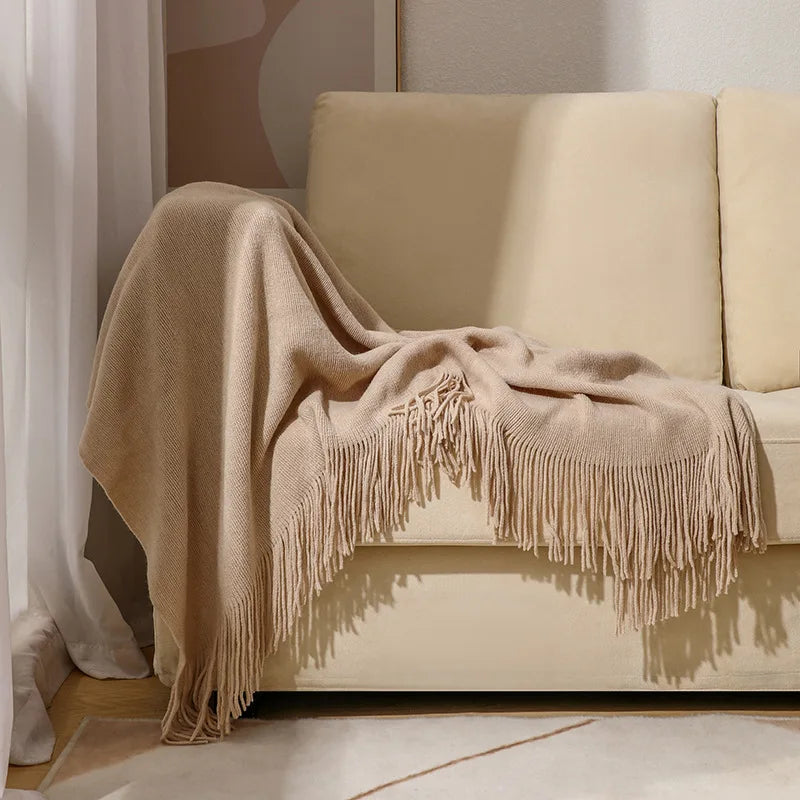 DecorBites™ Knitted Nordic Sofa Blanket - Soft Wool Blend Bed End Towel for Hotel Bedroom Decor