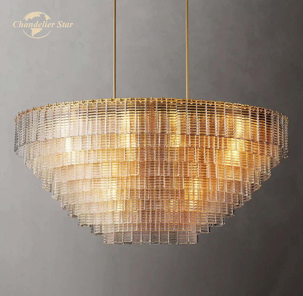 DecorBites™ Clear Smoke Glass Oval LED Chandelier - Modern Retro Black Metal-B